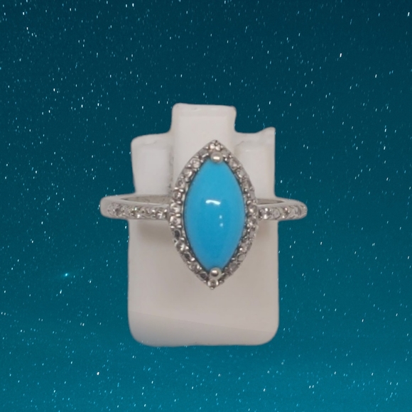 NWT Natural Arizona Sleeping Beauty Turquoise & Zircon Ring Size 7 - Picture 7 of 13